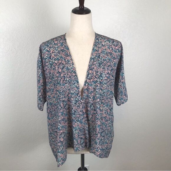 LuLaRoe Bianka floral chevron short sleeve cardigan kimono S - Picture 1 of 8